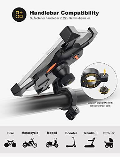 schwarzer Lenker Motorrad Handyhalterung Aluminium Universal Fahrrad Handy Halterung für 3,5-6,5 Zoll Smartphone Navigator GPS mit 360° Drehbar Montage am Lenker 